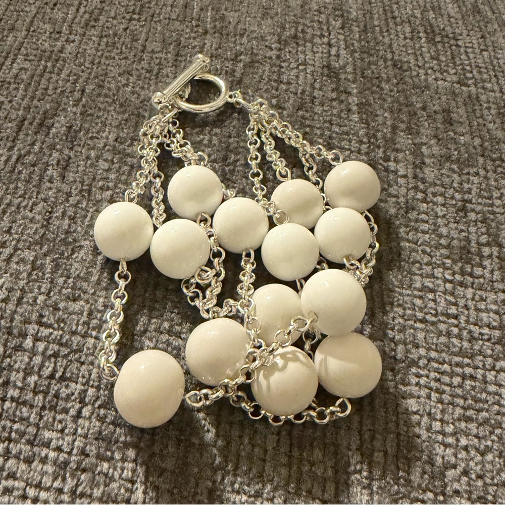 Multilayered Silver And White Beaded Bracelet - image 4